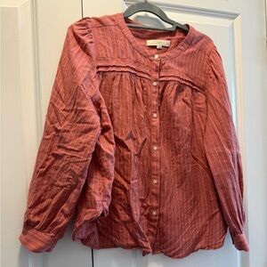 LOFT Rust Pink Striped Button-Front Women's Blouse